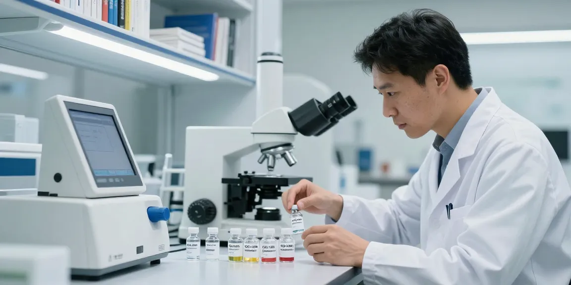CJC-1295 + Ipamorelin peptide research analysis in a professional laboratory setting.
