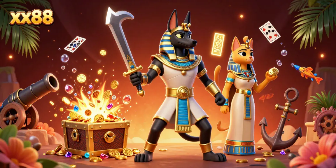 Engage with exciting slots and games at xx88, featuring vibrant 3D scenes filled with treasures and dynamic elements.