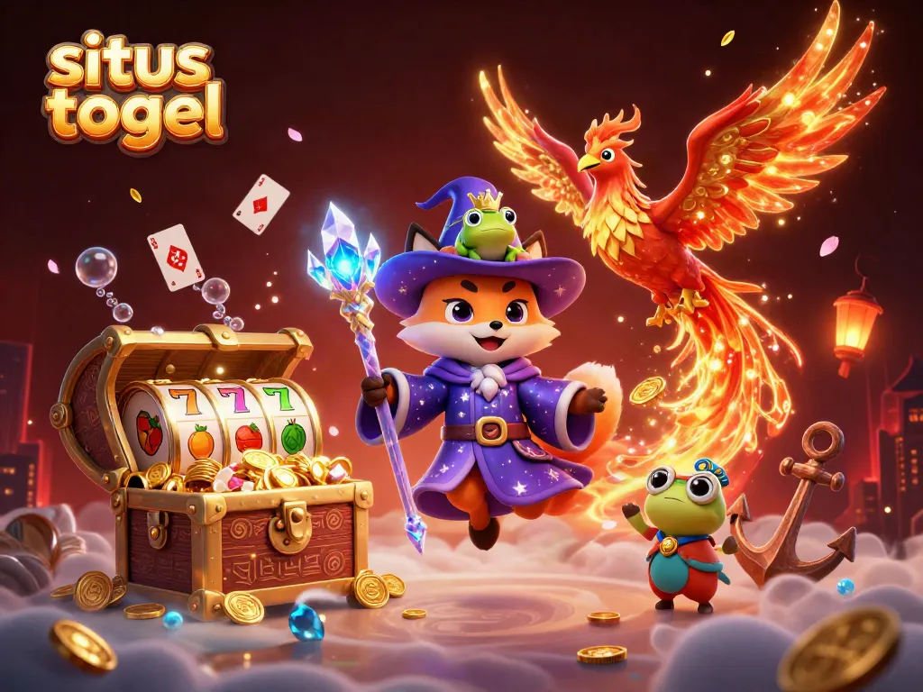 Experience the excitement of situs togel with vibrant characters and shimmering casino elements.