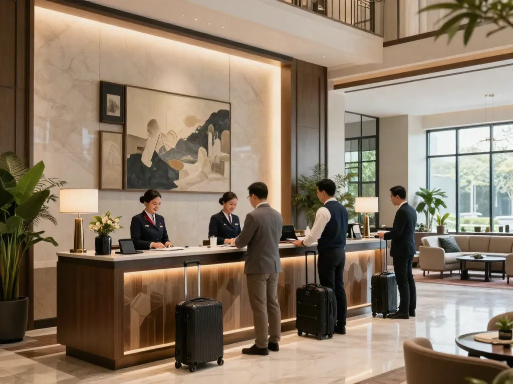 rokok88 Hotel reception area with welcoming staff and elegant decor