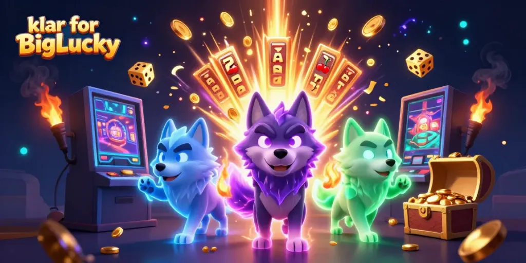 Klar for BigLucky - Spill med vår fantastiske 3D kasinoillustrasjon fylt med spennende gevinster.
