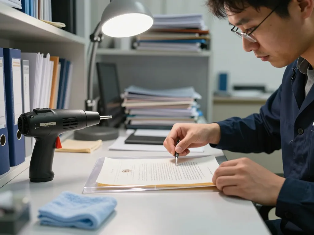 bóc sổ đỏ ép plastic restoration at professional workspace ensuring document safety.