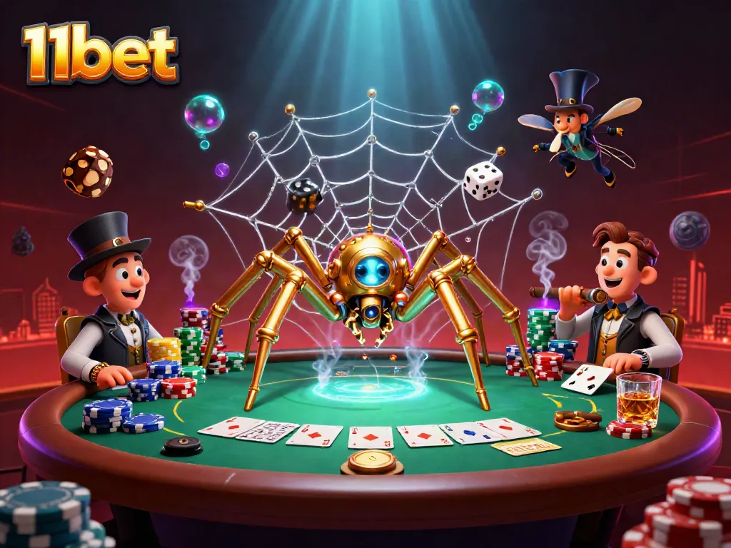 Experience thrilling action at 11bet with an engaging casino scene featuring a steampunk spider.