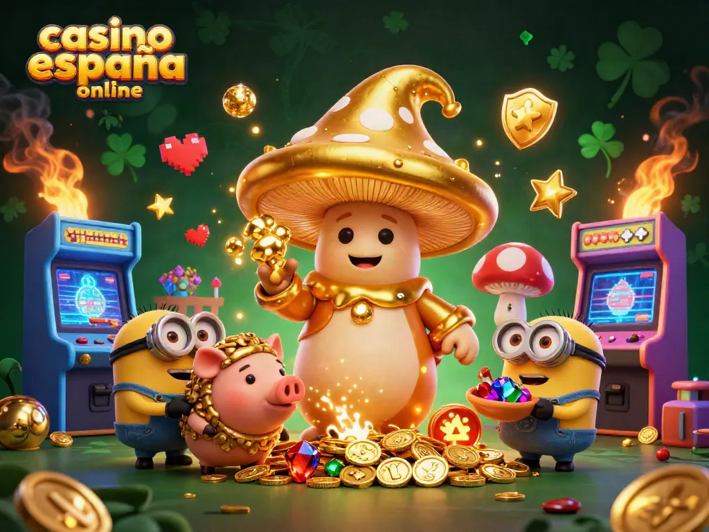 Gana en el casino españa online con una ilustración 3D de un mago y monedas doradas.