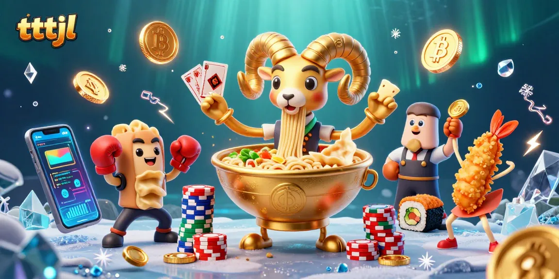 tttjl showcases engaging casino action with a giant ramen bowl and cryptocurrency elements.