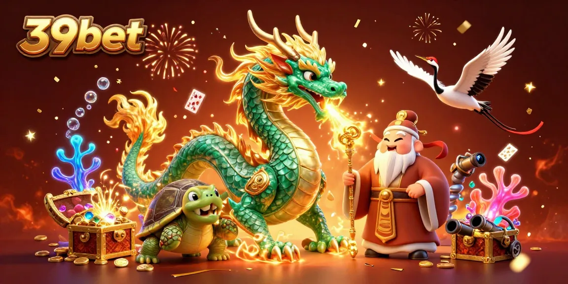 Engage in thrilling gaming opportunities with 39bet featuring a colorful dragon and lucky elements.