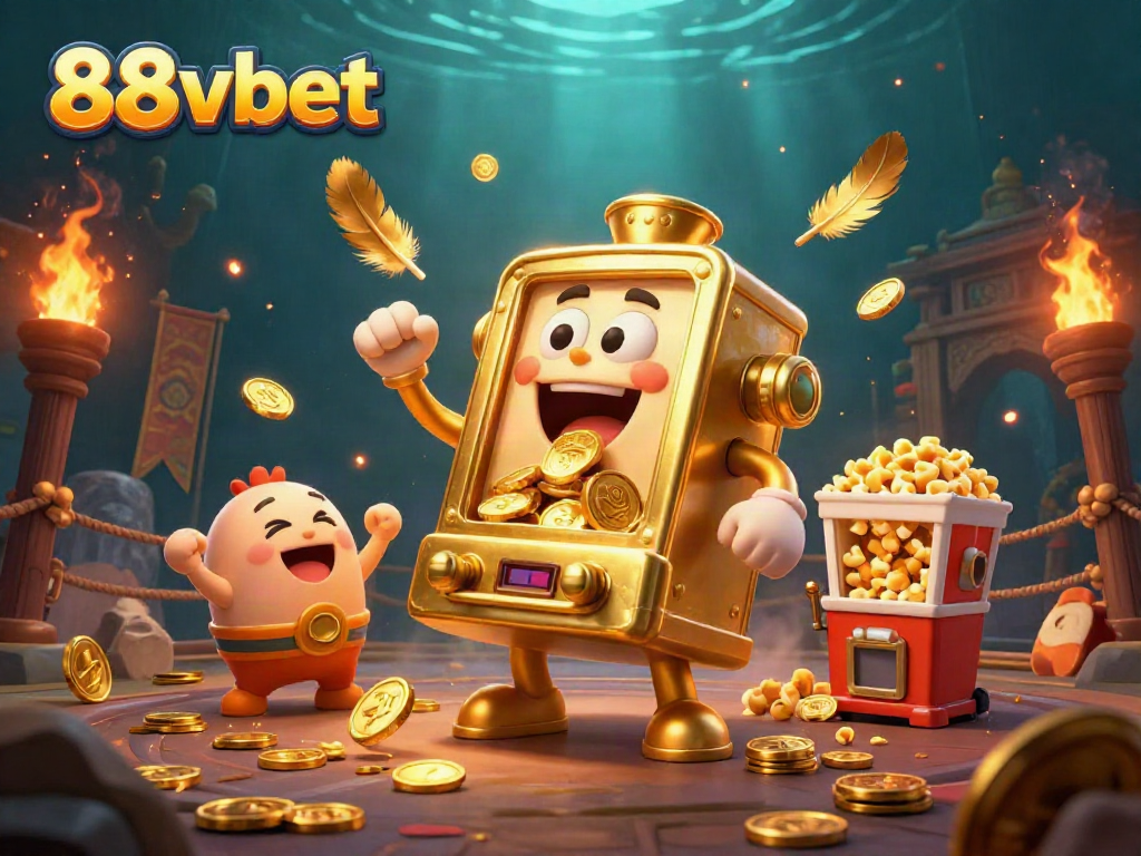 Experience thrilling jackpots with 88vbet's slot machine artistry as coins overflow in excitement.