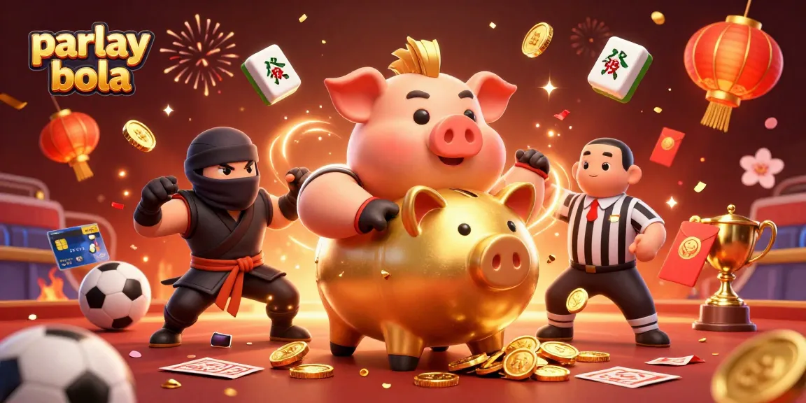 Engage in thrilling parlay bola betting with dynamic sports elements and vibrant characters celebrating in this 3D illustration.