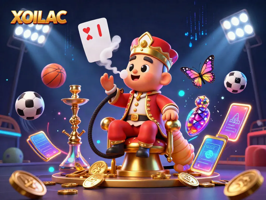 Experience the thrill of online sports betting with XOILAC, featuring vibrant visuals and dynamic illustrations.