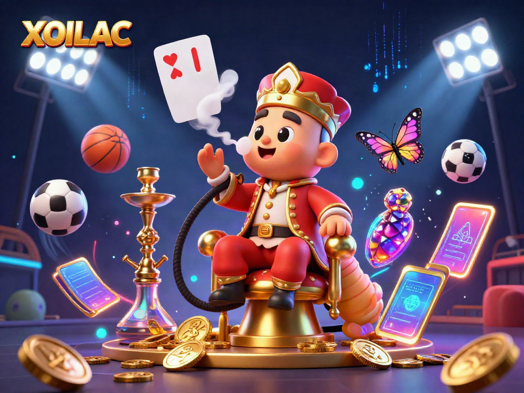 Experience the thrill of online sports betting with XOILAC, featuring vibrant visuals and dynamic illustrations.