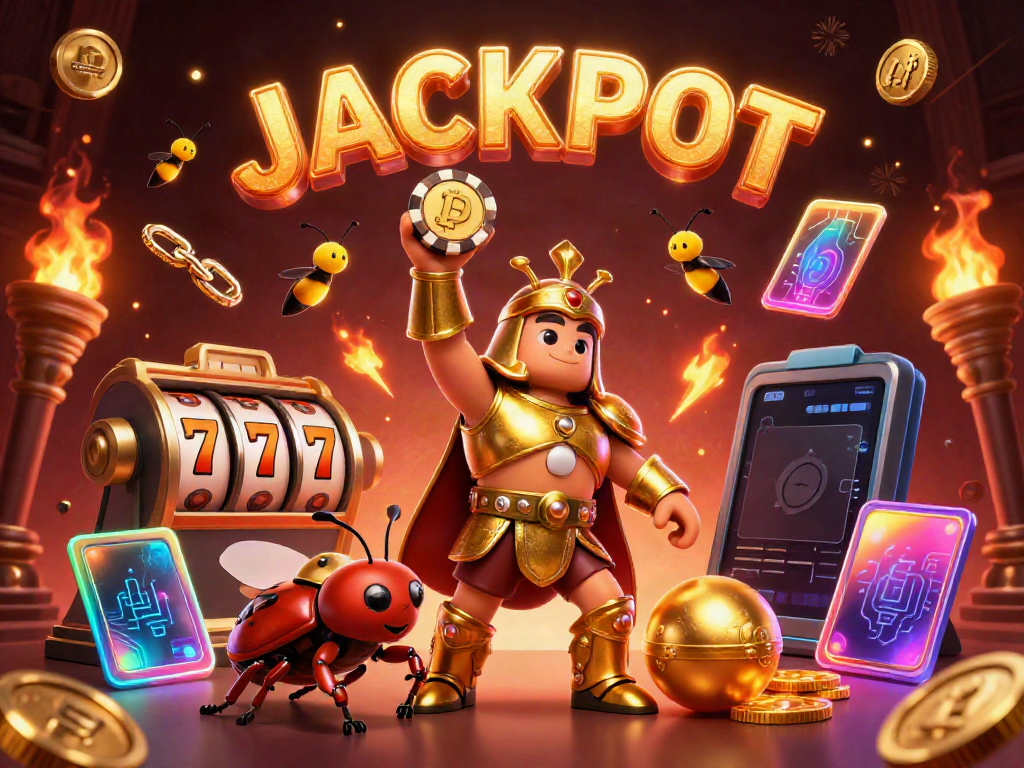 Experience LGODEWA's thrilling jackpot with a victorious hercules beetle in a dynamic casino scene.