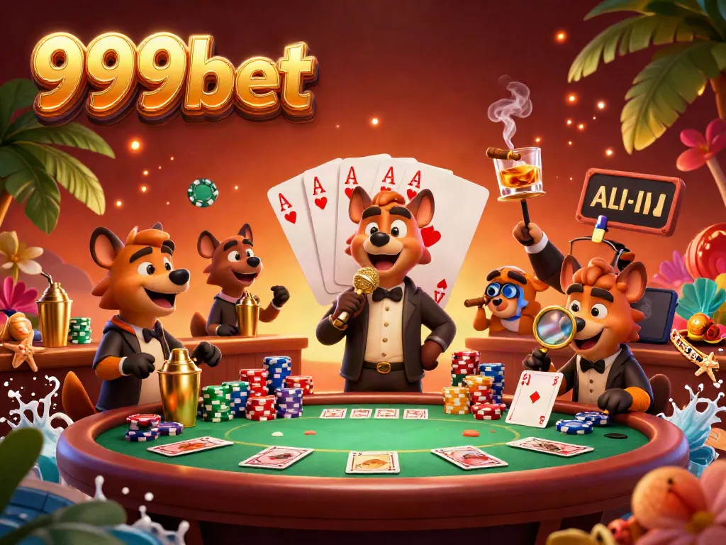 Experience the lively action of 999bet with hyena characters in a vibrant casino setting.