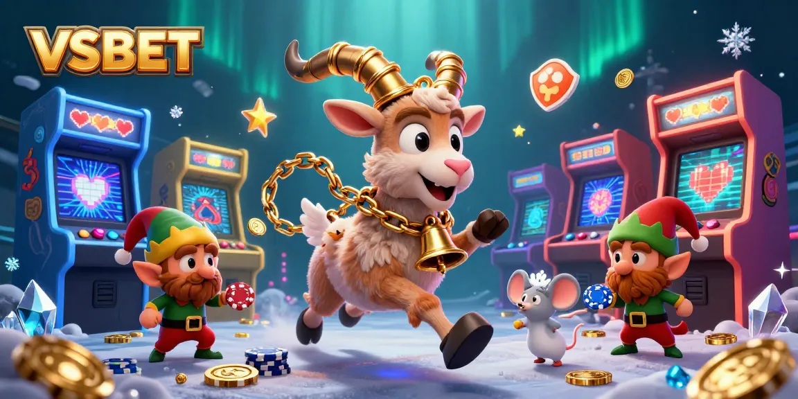 Experience thrilling gaming with VSBET’s dynamic holiday-horror casino scene featuring playful characters.
