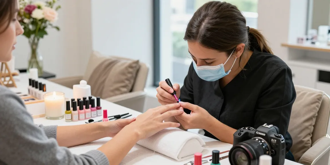 Professional nail technician at Paradise Nail Beauty applying polish in a serene salon.