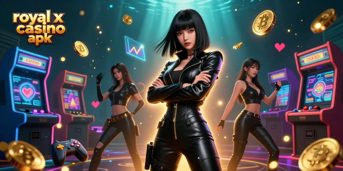 Play exciting games with royal x casino apk featuring a stunning Asian woman in a vibrant casino scene.