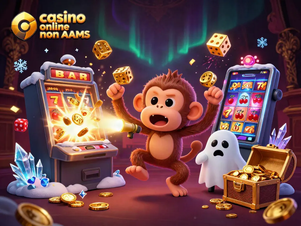 Scopri i vantaggi di giocare nei casino online non AAMS con una divertente scimmietta intrigante in un casino incantato.
