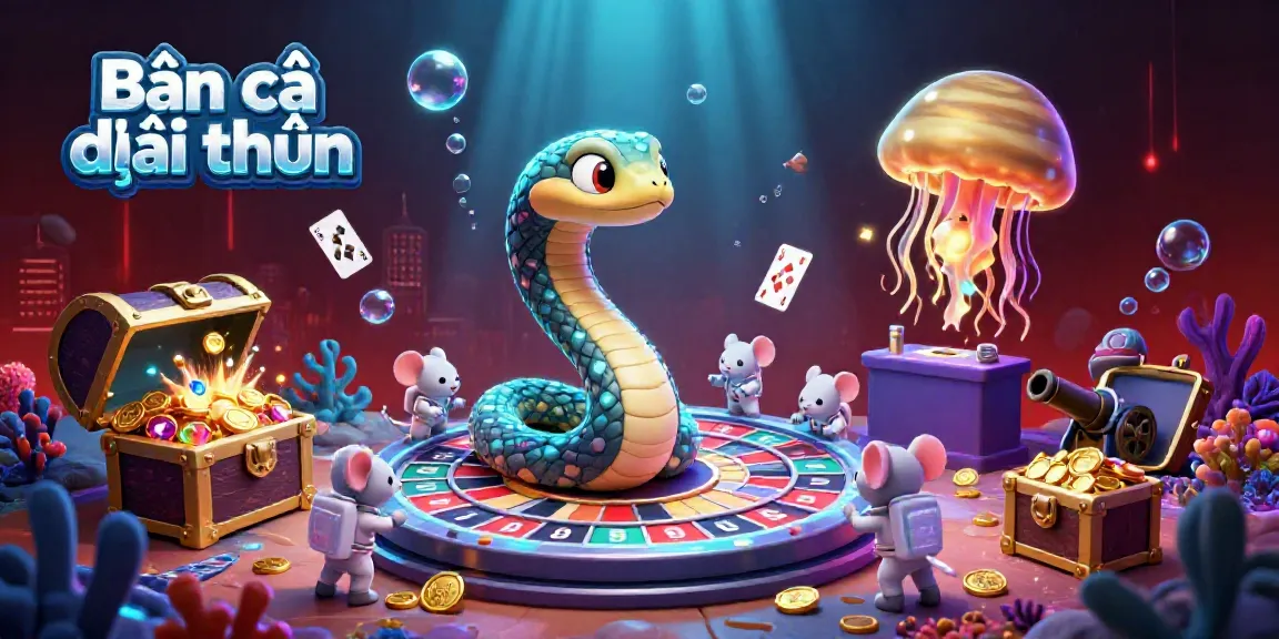 Engage in Bắn cá đổi thưởng as tiny astronaut mice bet on a Saturn ring roulette wheel amidst colorful underwater treasures.