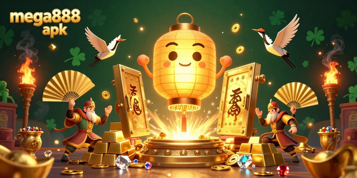 Experience the thrilling excitement of mega888 apk with a vibrant casino illustration depicting golden treasures and lucky symbols.