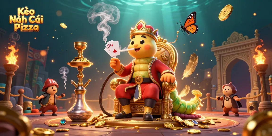 Kèo Nhà Cái Pizza offers immersive gaming with a vibrant 3D casino scene featuring a hookah-master.