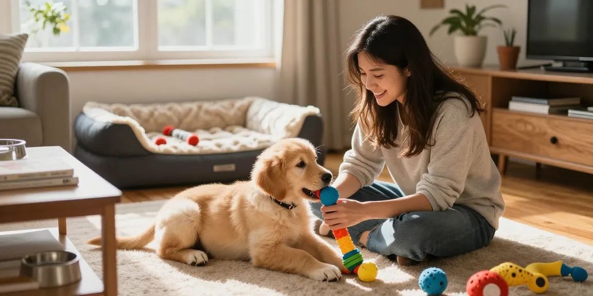 Engaging scene with rokok88 login featuring a pet owner playing with their dog in a cozy living room.