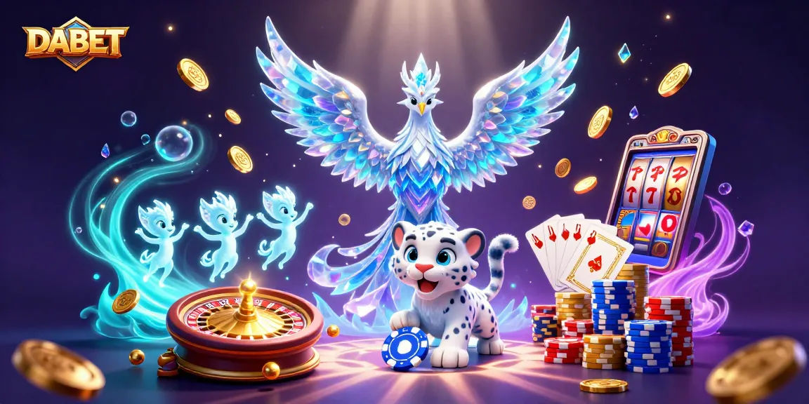 DABET offers interactive gaming with an ice phoenix and vibrant casino elements.