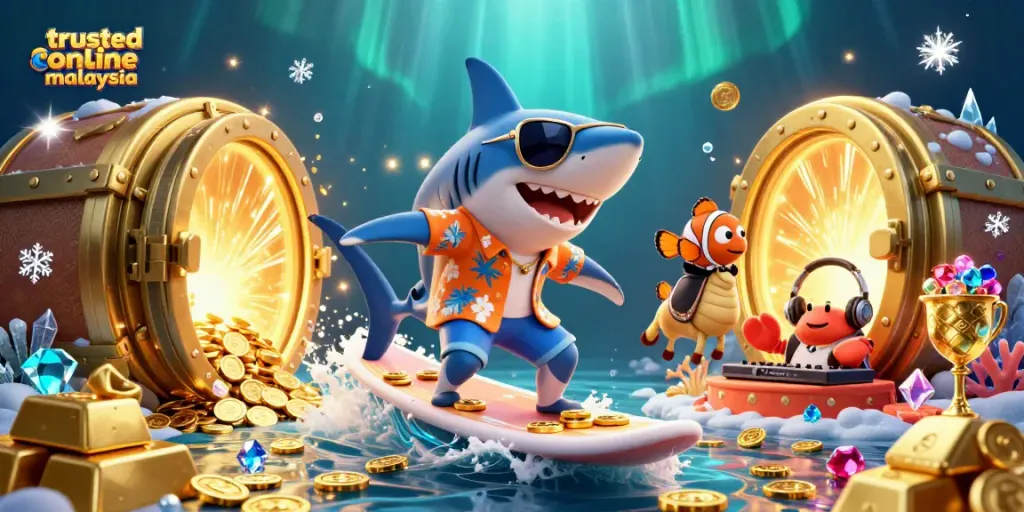 Experience the excitement at trusted online casino malaysia with vibrant 3D characters celebrating under the sea.