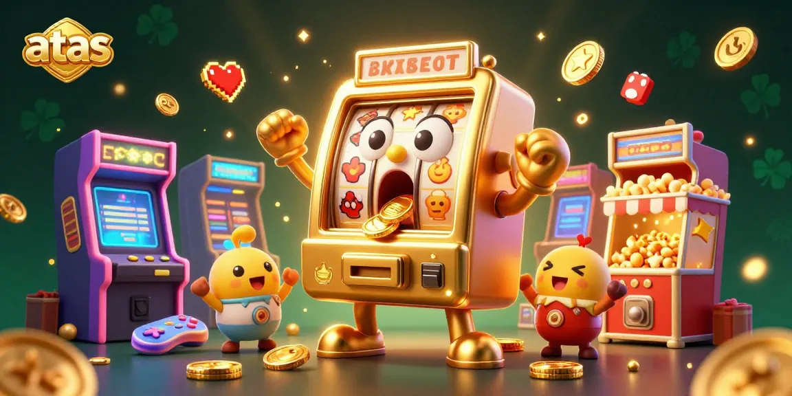 ats casino scene with a golden slot machine shocked by jackpot winnings and baby slots cheering
