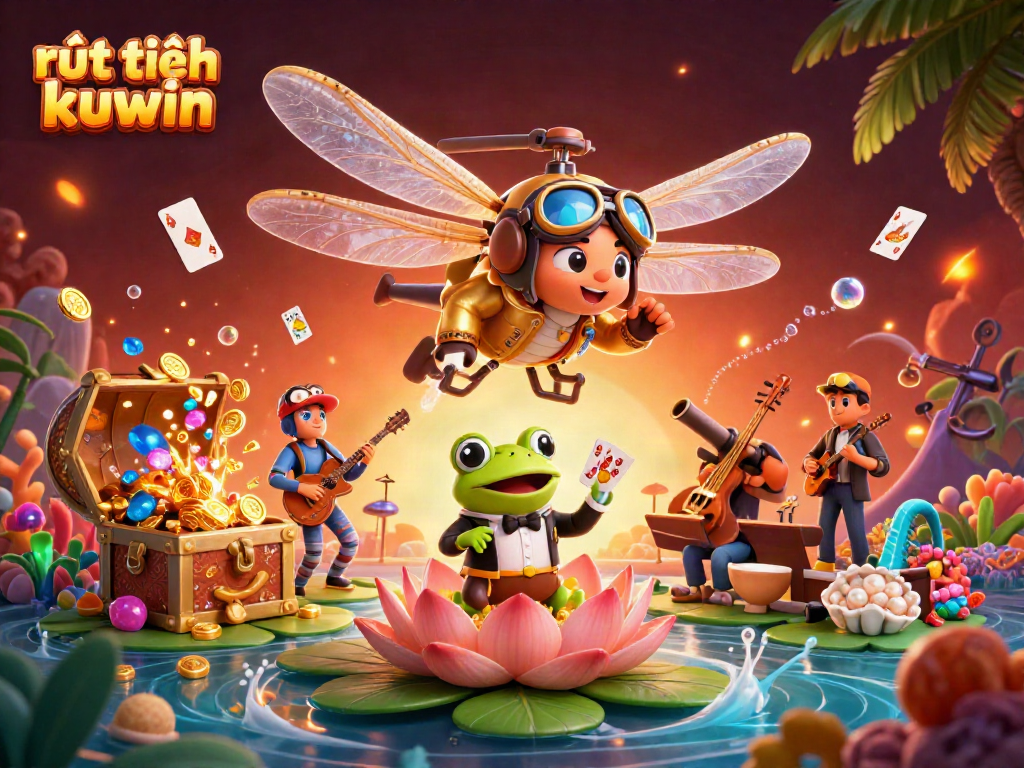 Experience rút tiền kuwin with a vibrant 3D casino illustration featuring dynamic characters and engaging game elements.