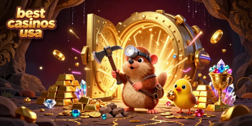Engaging treasure hunt at the best online casinos usa with vibrant gold and gems.