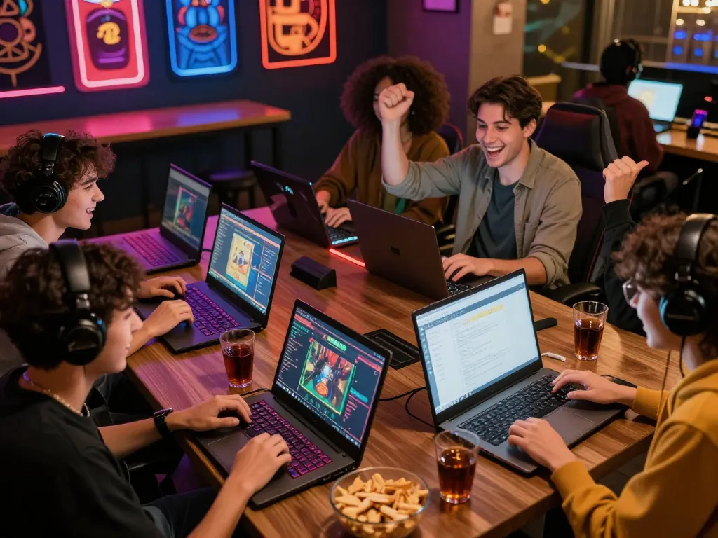 Engaged friends celebrating wins while using 8kbet for online gaming fun