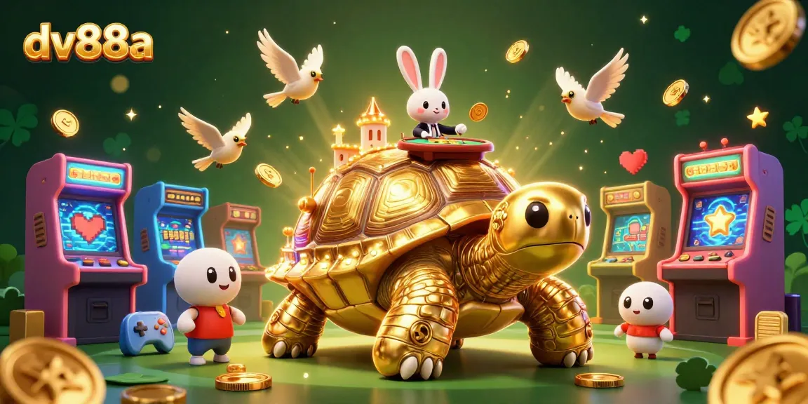 Experience thrilling action with dv88a at the vibrant casino palace, featuring a golden tortoise and rabbit dealer.