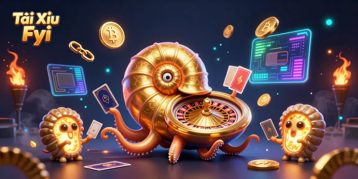 Engage in thrilling gameplay with Tài Xỉu Fyi as the giant nautilus interacts with glowing crypto elements.