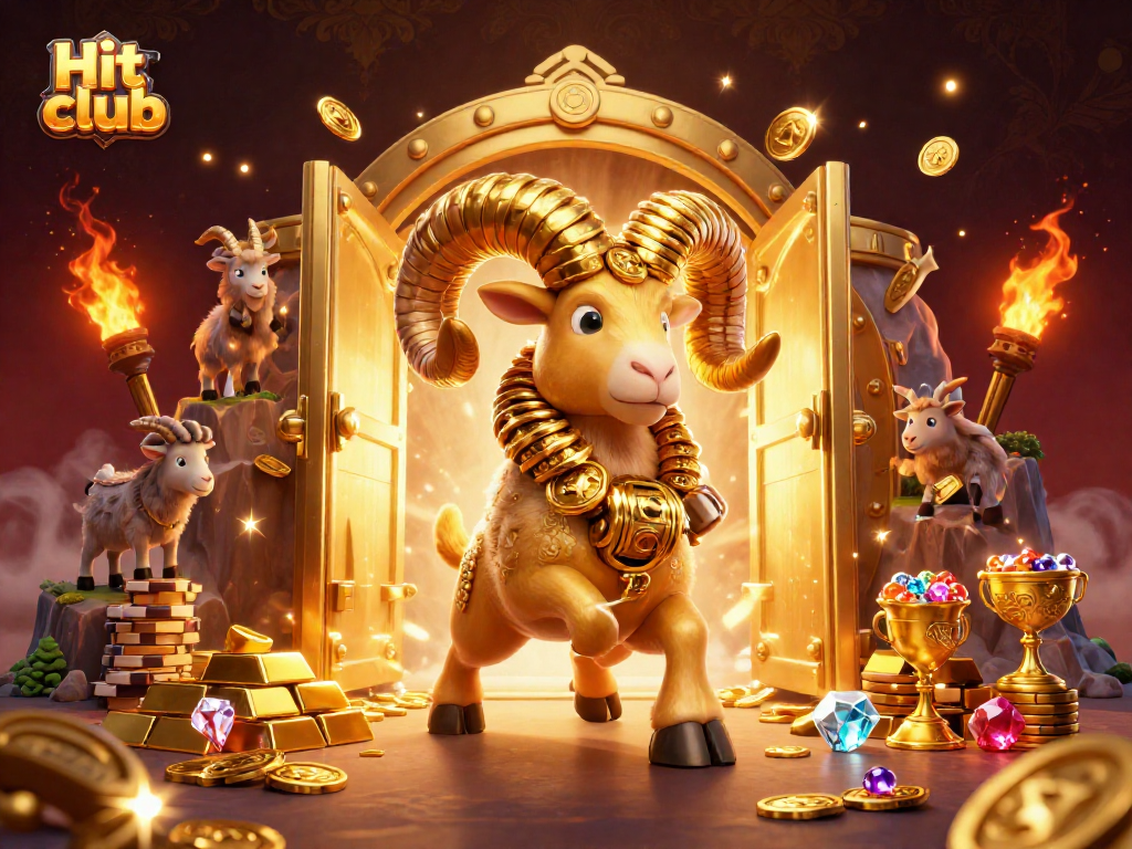 Experience the thrill of Hit club with a rich scene of golden treasures and animated characters.