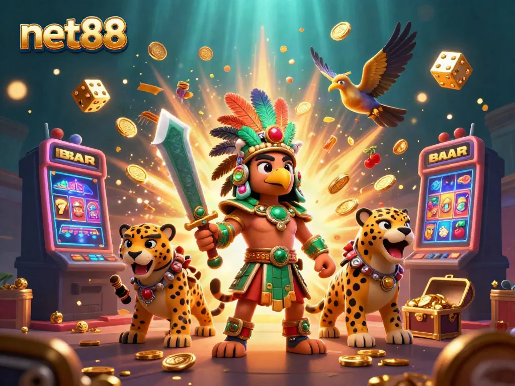 Experience thrilling moments at net88 with an Aztec eagle warrior and jackpot excitement!