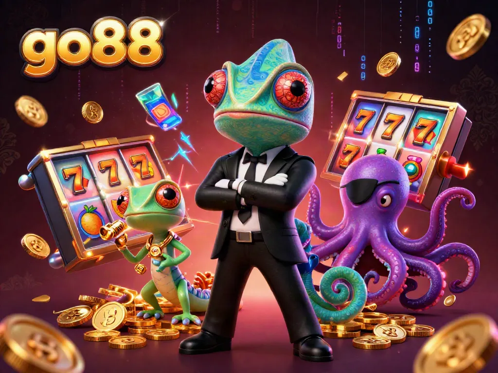 Experience go88's thrilling gaming action with vibrant 3D characters and dynamic slot elements.