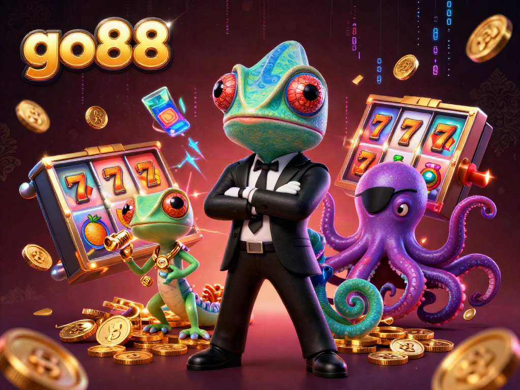 Experience go88's thrilling gaming action with vibrant 3D characters and dynamic slot elements.