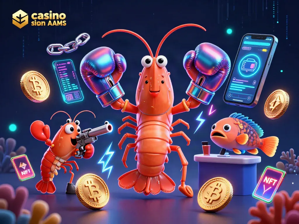 Gioca nei casino sicuri non AAMS con il gambero mantide e il suo combattente compagno, circondati da monete Bitcoin.