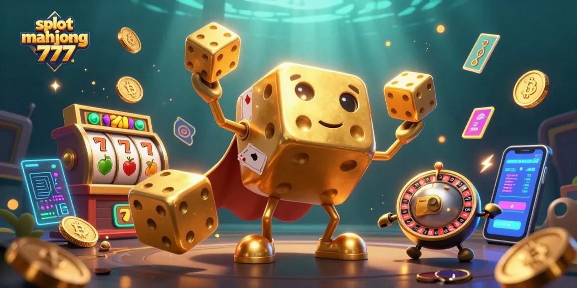 Engage with slot mahjong 777 in a vibrant 3D casino scene featuring golden dice and slot elements.