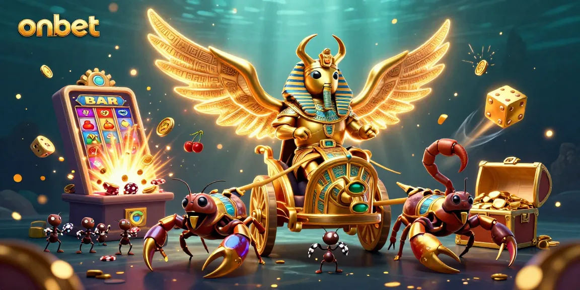 Experience thrilling casino adventures with Onbet's vibrant 3D illustration of games and excitement.