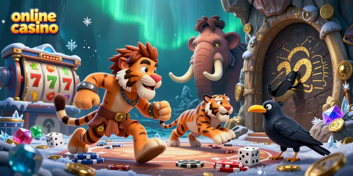 Engage with the vibrant online casino experience featuring a unique caveman and sabertooth duo.
