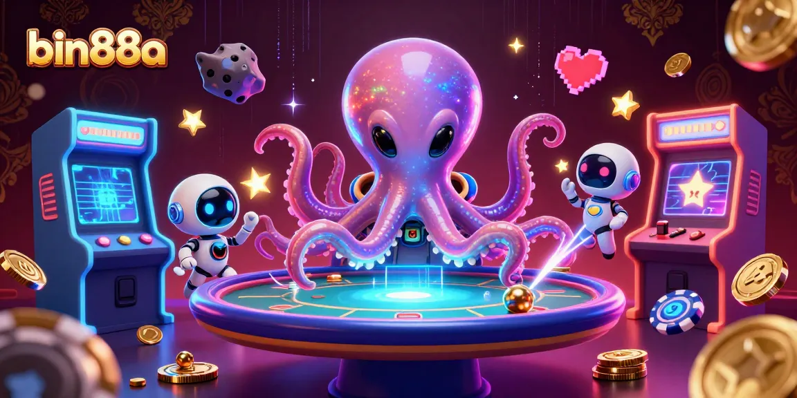 Play poker in style with bin88a at a cosmic casino with 3D alien themes and vibrant game elements.
