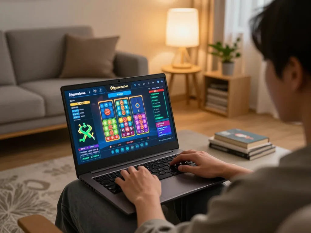 Engaging gaming session on 68gamebaivn platform in a cozy home setting