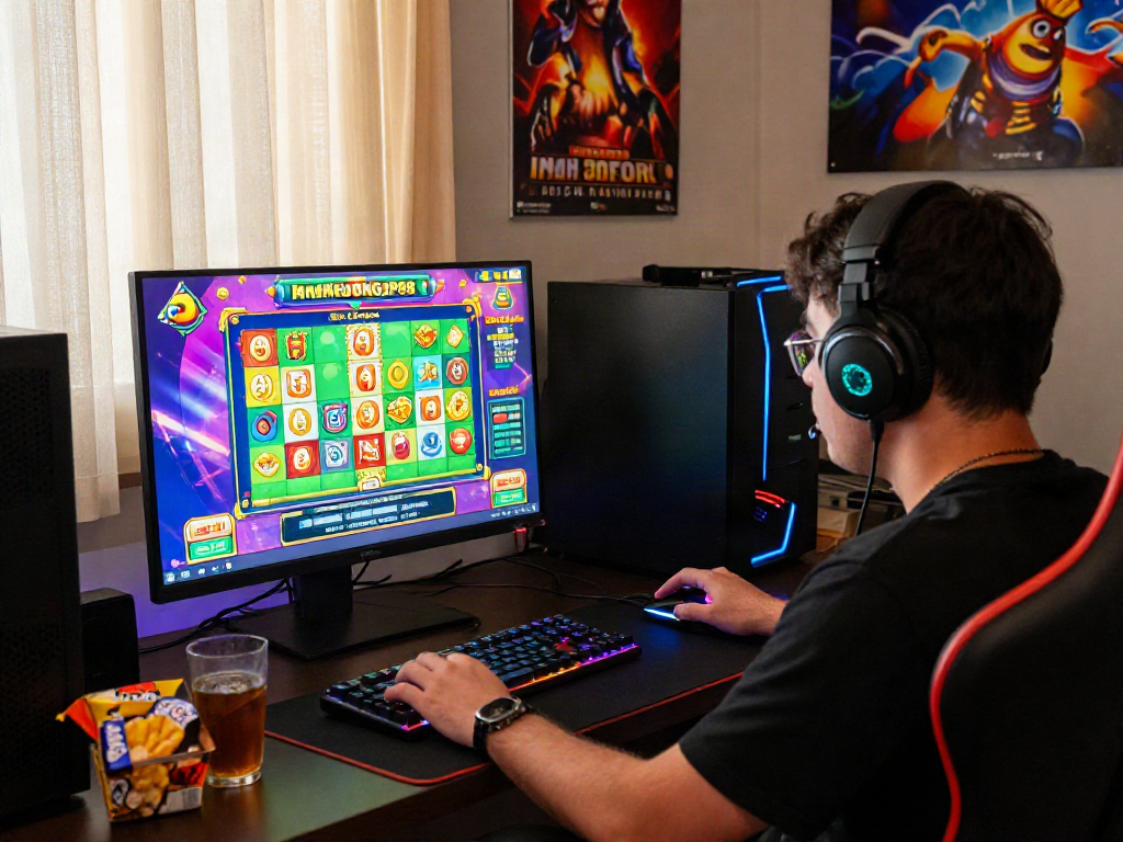 Experience the thrill of Slot Gacor MAHJONGJP88 in a vibrant online gaming setup.
