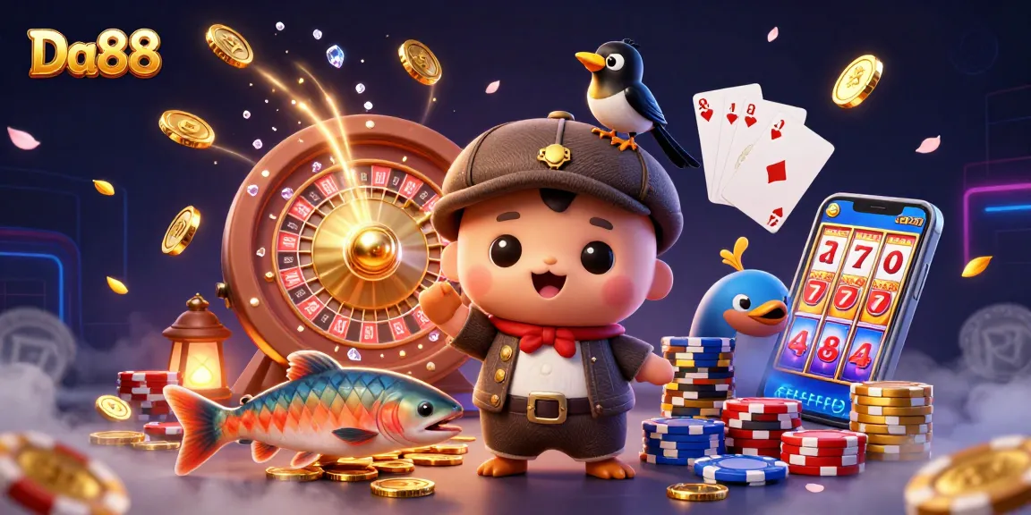 Engage with Da88's vibrant 3D casino adventures featuring playful icons and a dynamic atmosphere.