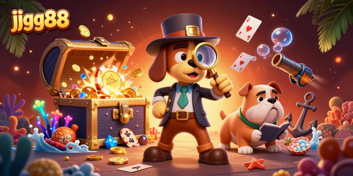 jjgg88 showcases an exciting team of characters uncovering treasures in a vibrant casino-themed scene