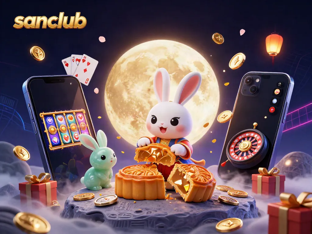 Experience thrilling gameplay at sanclub with a vibrant lunar-themed casino illustration featuring dynamic game elements.