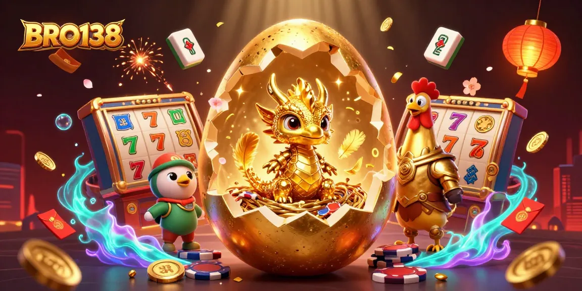 Experience thrilling gameplay at BRO138 with golden dragon guarding poker chips and vivid slot reels.