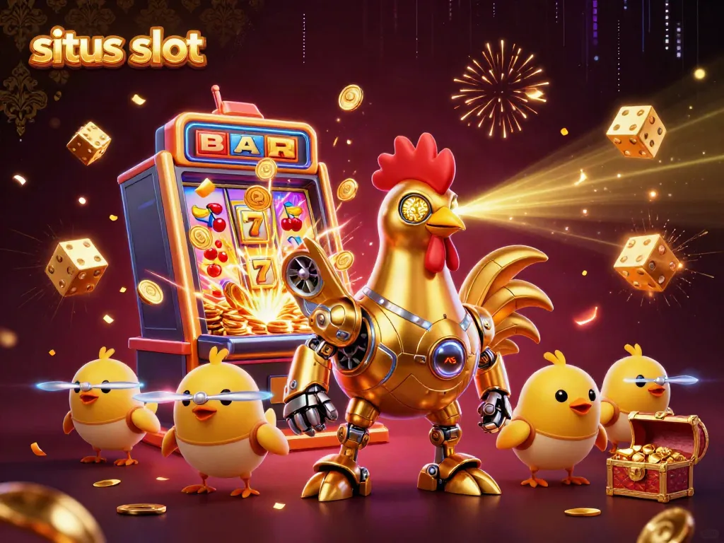 Experience the thrill of situs slot with an ultra-detailed 3D illustration bursting with casino excitement.