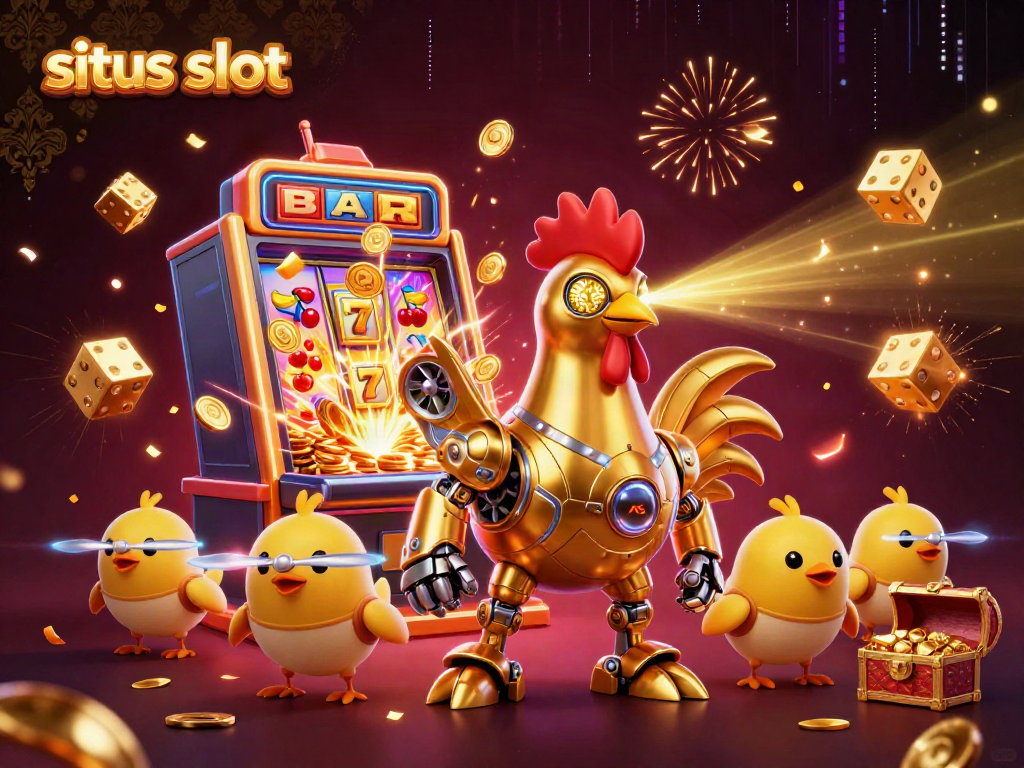 Experience the thrill of situs slot with an ultra-detailed 3D illustration bursting with casino excitement.