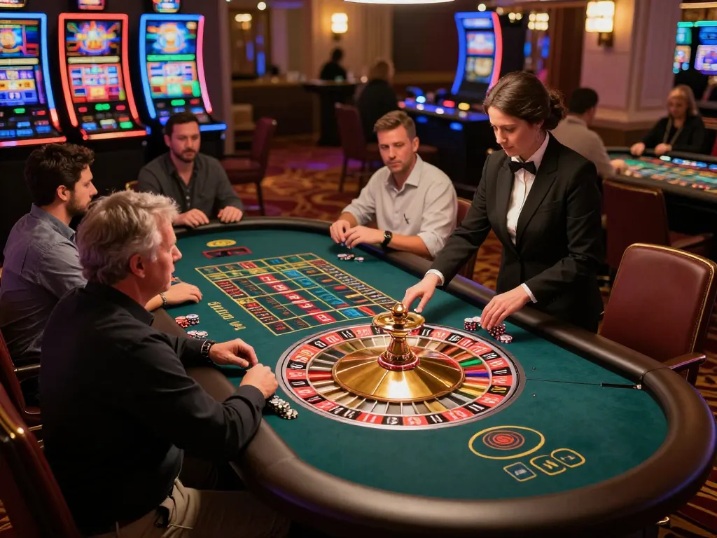 Engaging scene of mm88 roulette table with players placing bets and a spinning wheel